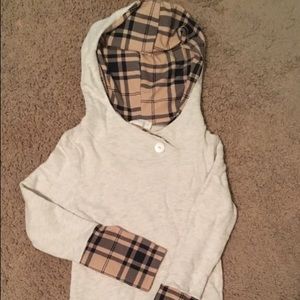 Plaid and White pullover with hood